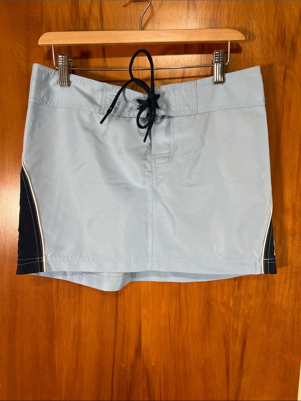 Light Blue Mini Skirt with Navy Side Panels